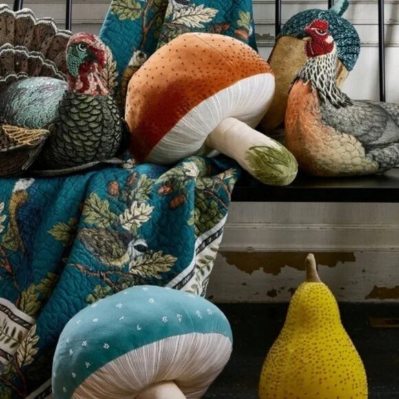 John Derian x Target 17”x14” Beaded Mushroom Novelty Plush Pillow Brown New - Picture 2 of 5